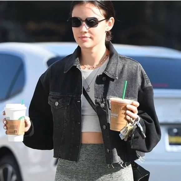 AllSaints Anders Mixed Media Crop Jean Jacket - Picture 3 of 7